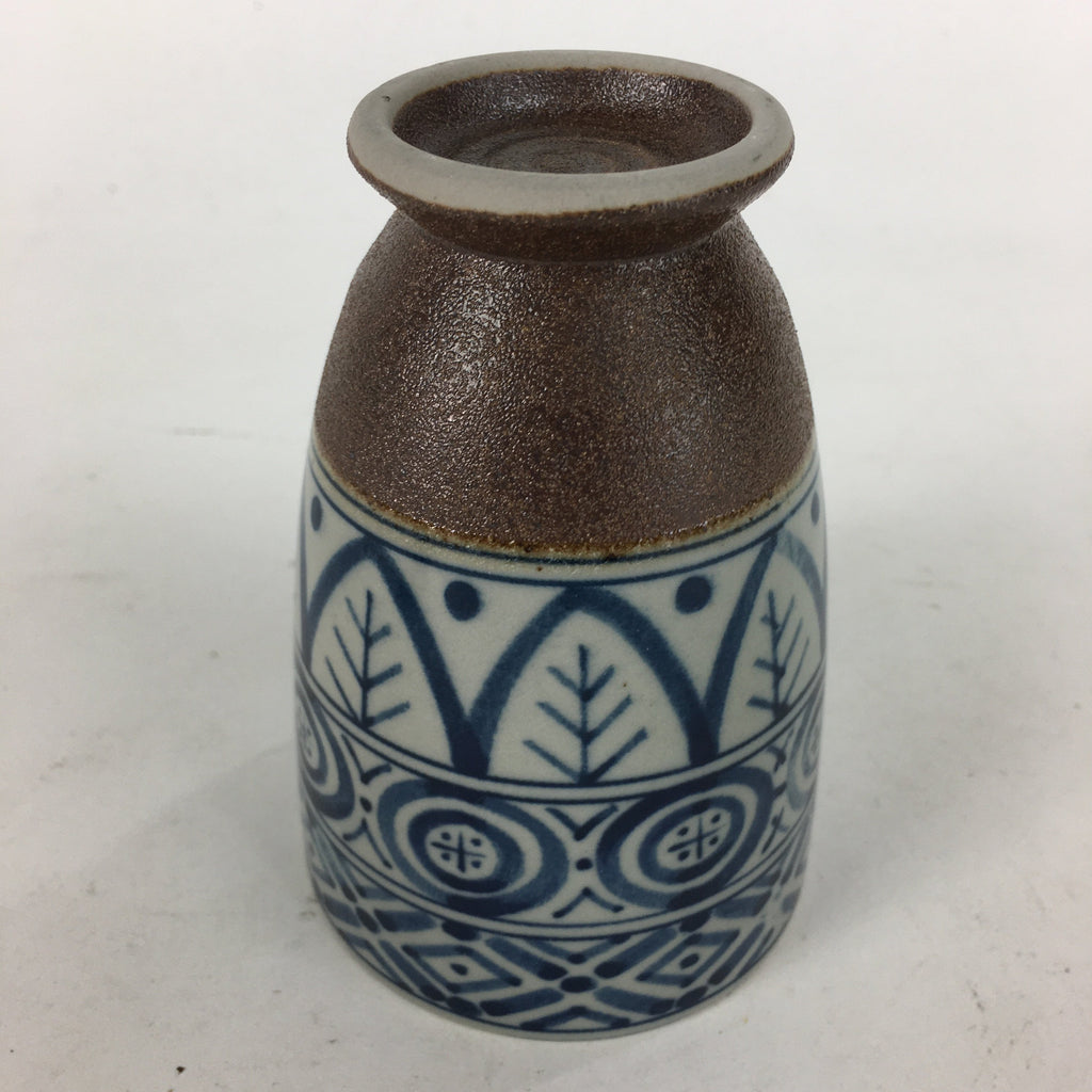 Japanese Ceramic Teacup Yunomi Vtg Blue Design Brown Bottom Sencha TC225
