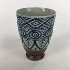 Japanese Ceramic Teacup Yunomi Vtg Blue Design Brown Bottom Sencha TC225