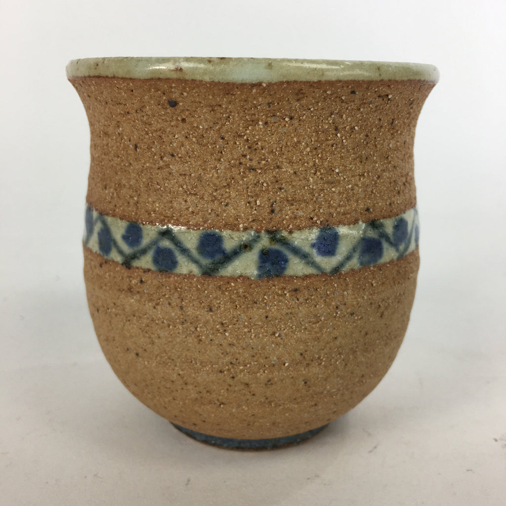 Japanese Ceramic Teacup Yunomi Vtg Blue flower Brown Pottery Sencha TC221