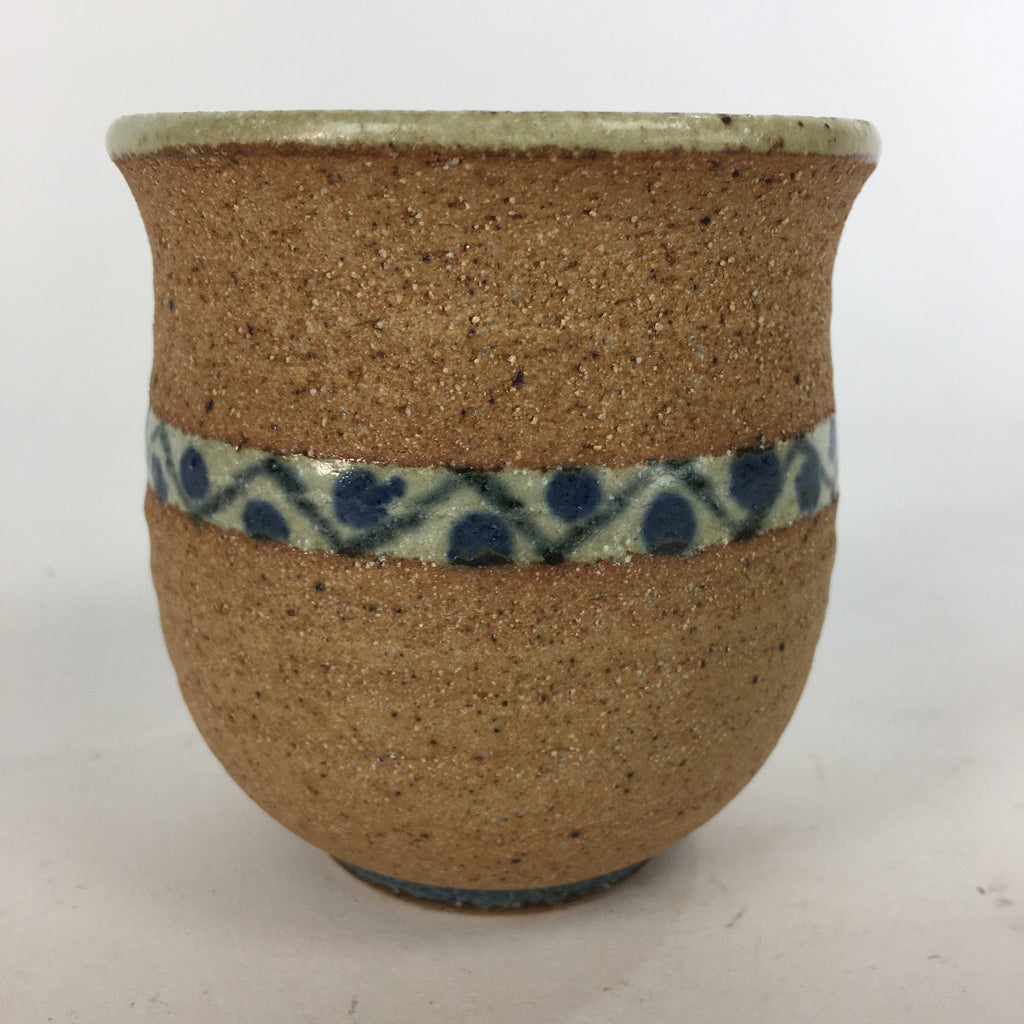 Japanese Ceramic Teacup Yunomi Vtg Blue flower Brown Pottery Sencha TC221