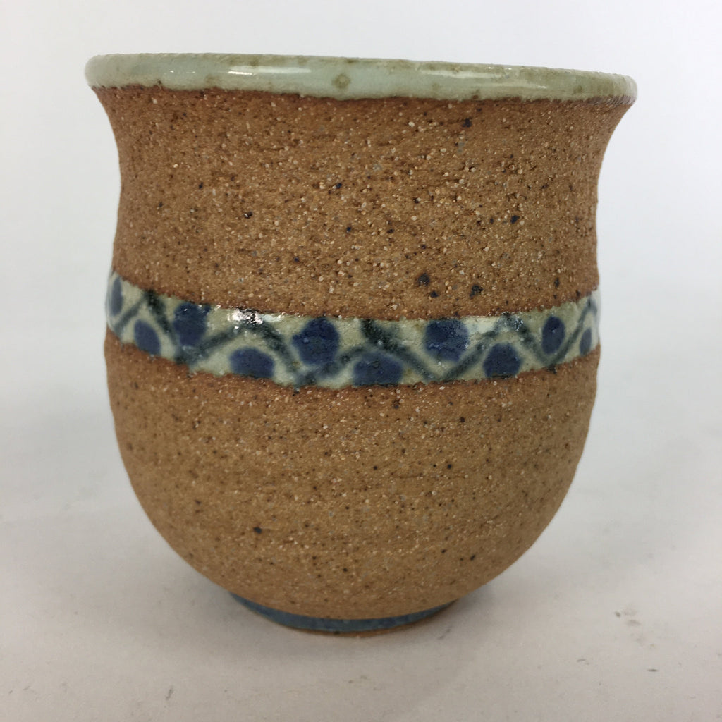 Japanese Ceramic Teacup Yunomi Vtg Blue flower Brown Pottery Sencha TC221