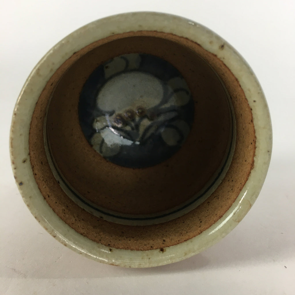 Japanese Ceramic Teacup Yunomi Vtg Blue flower Brown Pottery Sencha TC221