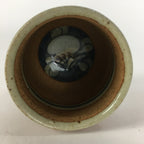 Japanese Ceramic Teacup Yunomi Vtg Blue flower Brown Pottery Sencha TC221