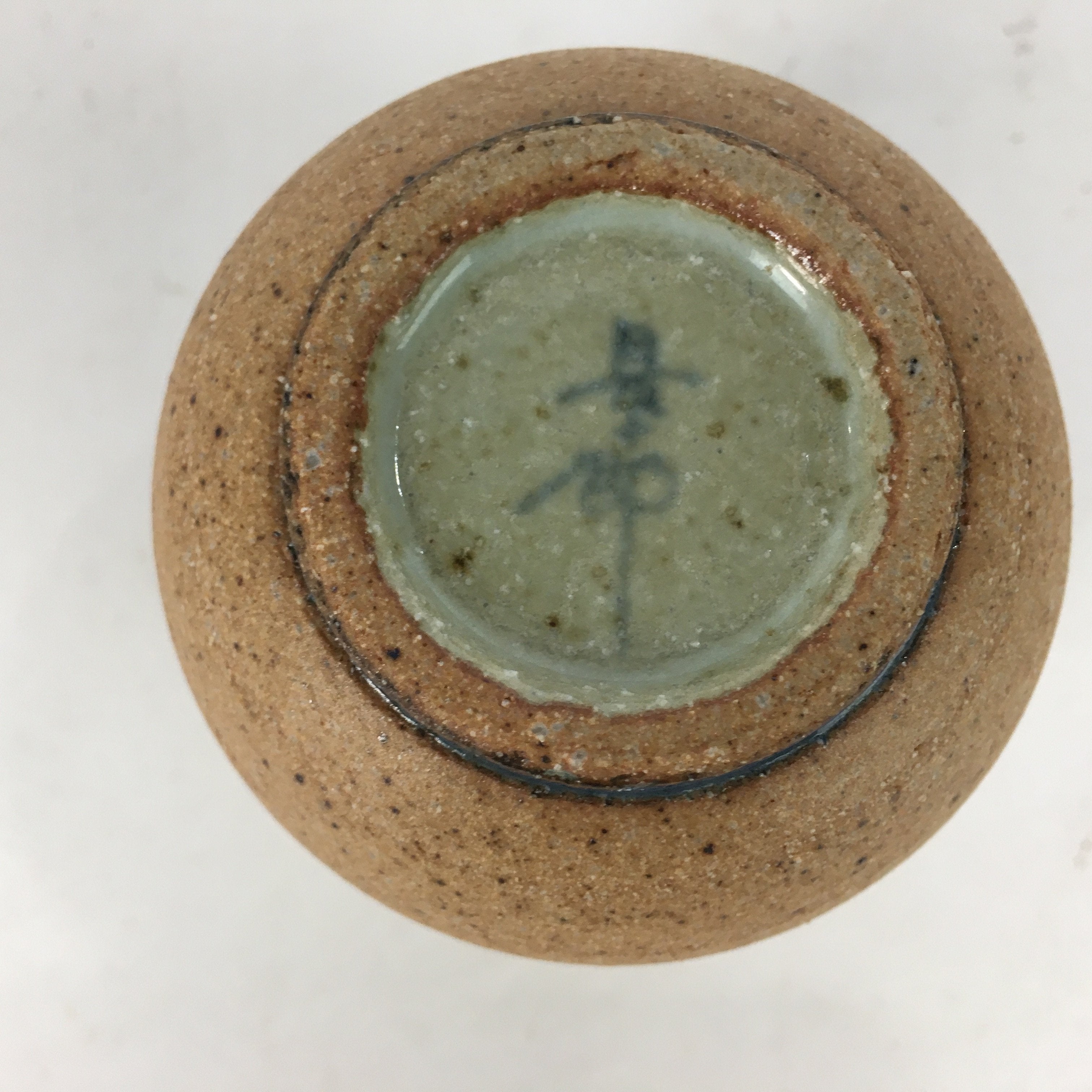 Japanese Ceramic Teacup Yunomi Vtg Blue flower Brown Pottery Sencha TC221