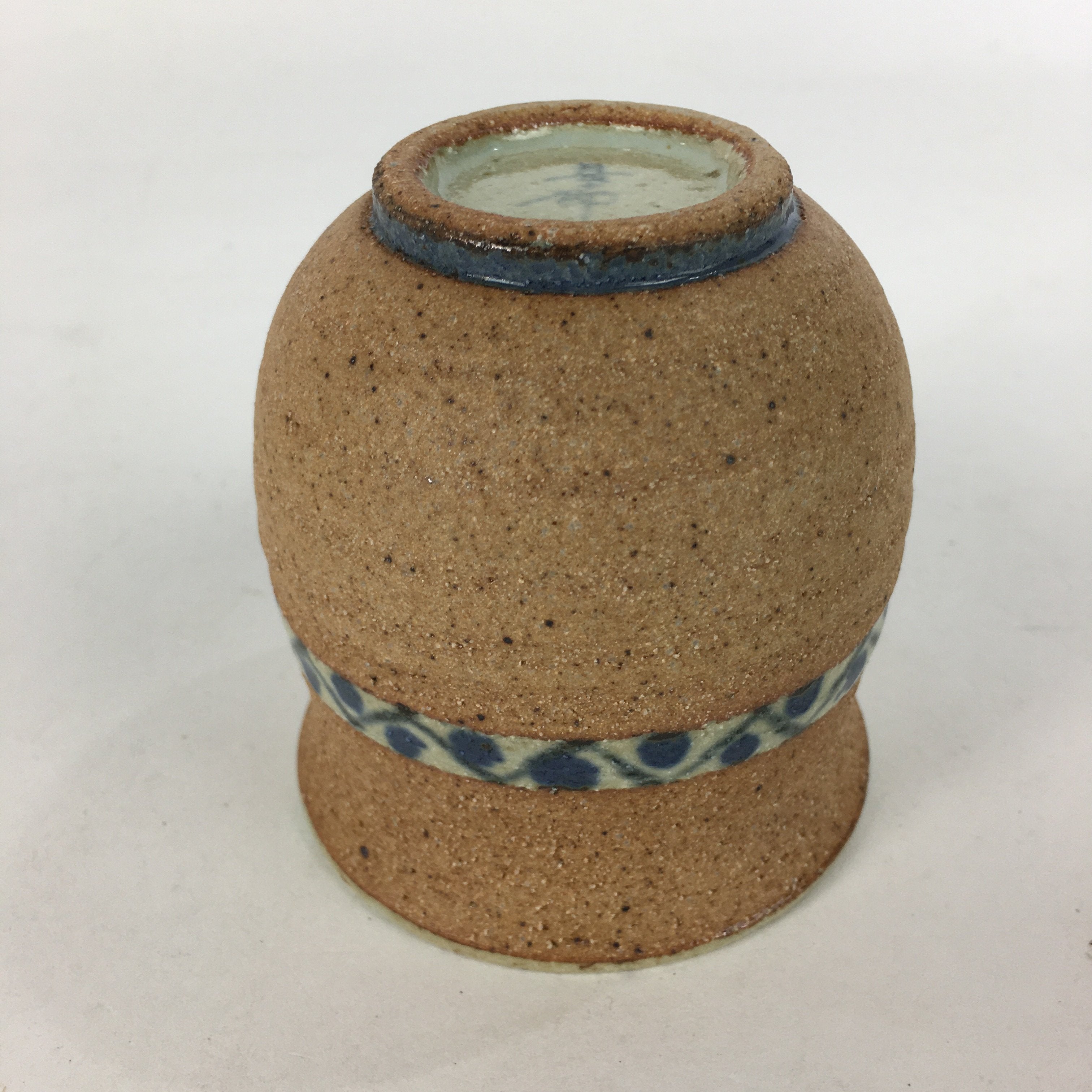 Japanese Ceramic Teacup Yunomi Vtg Blue flower Brown Pottery Sencha TC221