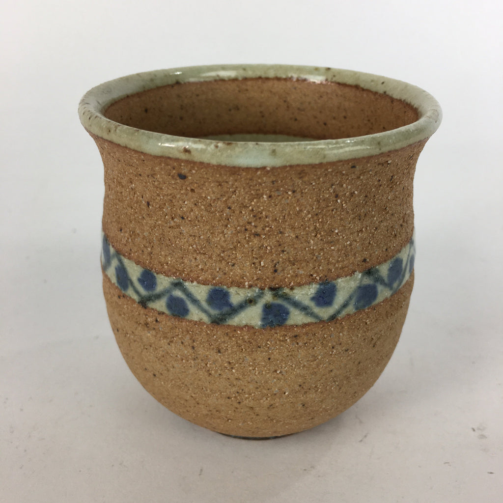 Japanese Ceramic Teacup Yunomi Vtg Blue flower Brown Pottery Sencha TC221