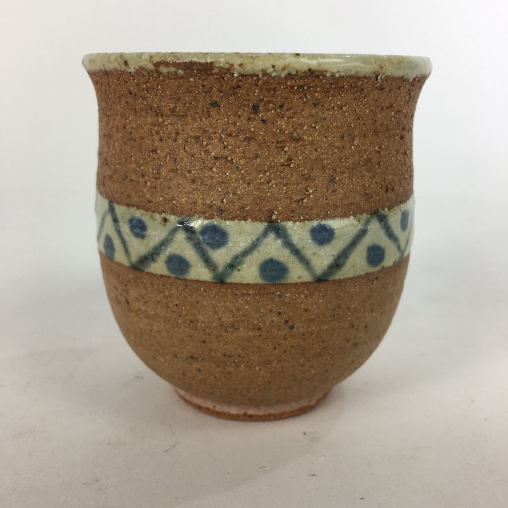 Japanese Ceramic Teacup Yunomi Vtg Blue flower Brown Pottery Sencha TC222