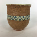 Japanese Ceramic Teacup Yunomi Vtg Blue flower Brown Pottery Sencha TC222