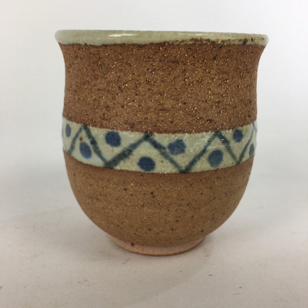 Japanese Ceramic Teacup Yunomi Vtg Blue flower Brown Pottery Sencha TC222