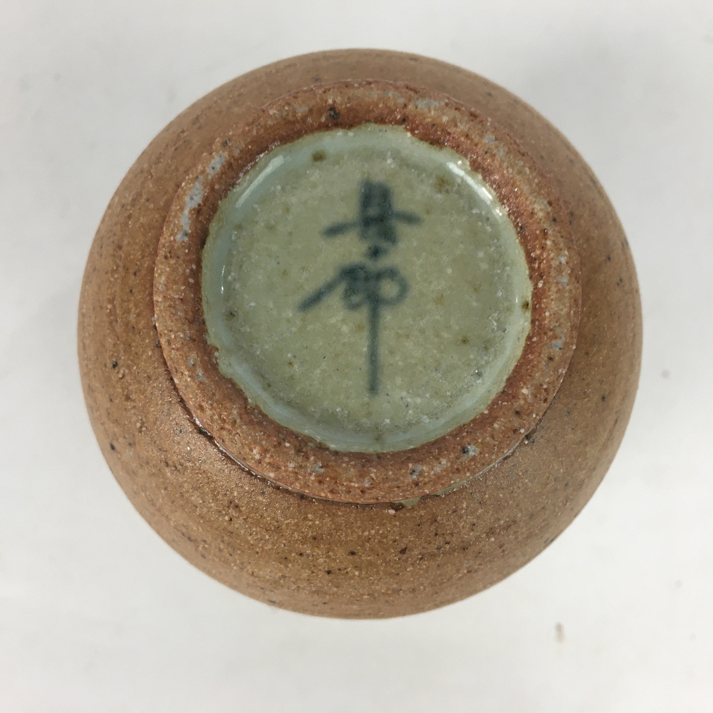 Japanese Ceramic Teacup Yunomi Vtg Blue flower Brown Pottery Sencha TC222
