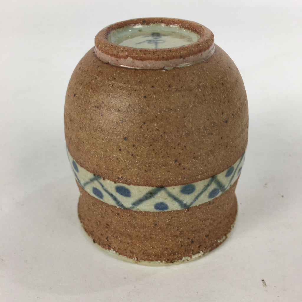 Japanese Ceramic Teacup Yunomi Vtg Blue flower Brown Pottery Sencha TC222