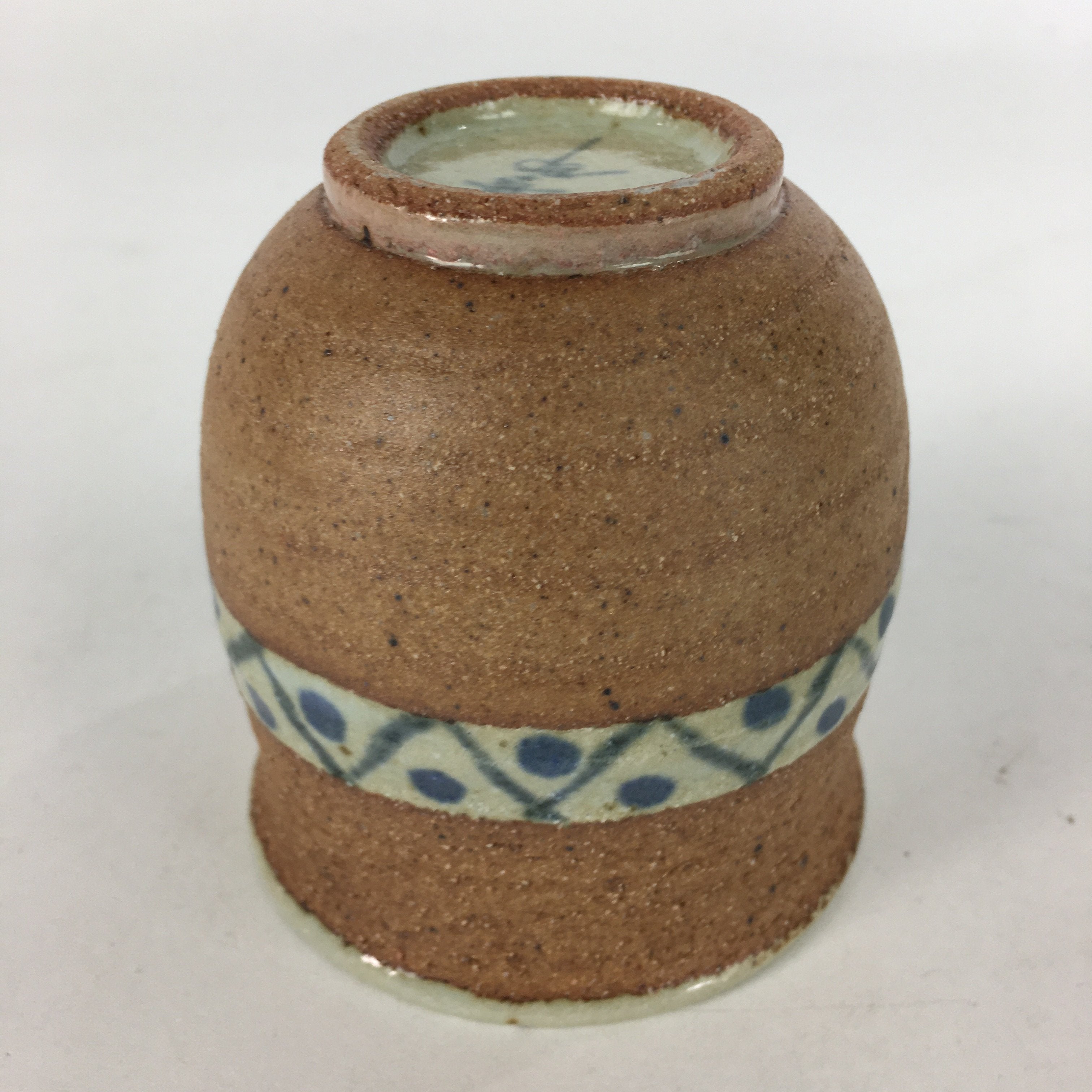 Japanese Ceramic Teacup Yunomi Vtg Blue flower Brown Pottery Sencha TC222