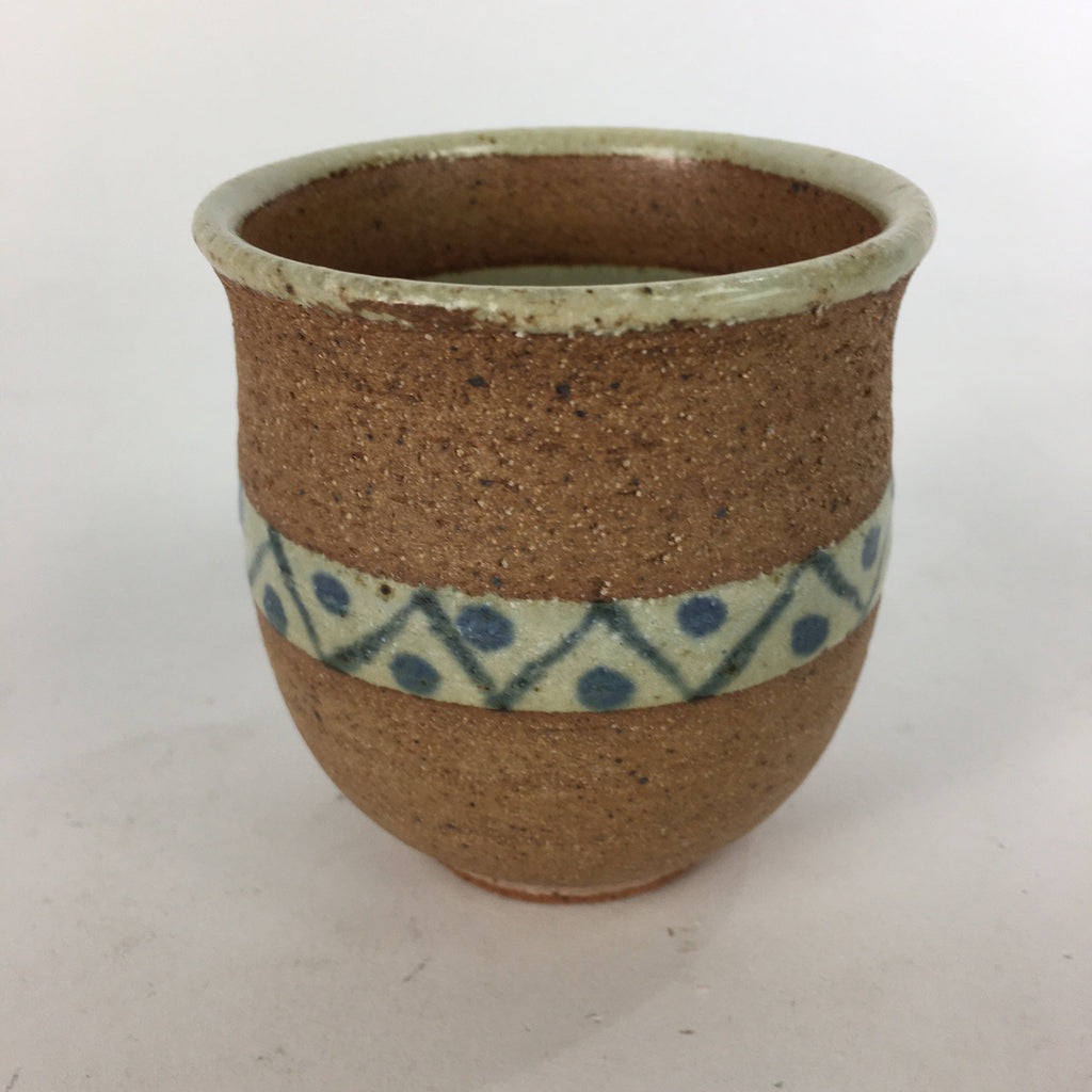 Japanese Ceramic Teacup Yunomi Vtg Blue flower Brown Pottery Sencha TC222