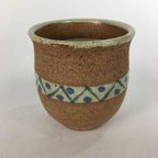Japanese Ceramic Teacup Yunomi Vtg Blue flower Brown Pottery Sencha TC222