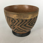 Japanese Ceramic Teacup Yunomi Vtg Brown Black Geometric Pattern Sencha TC223