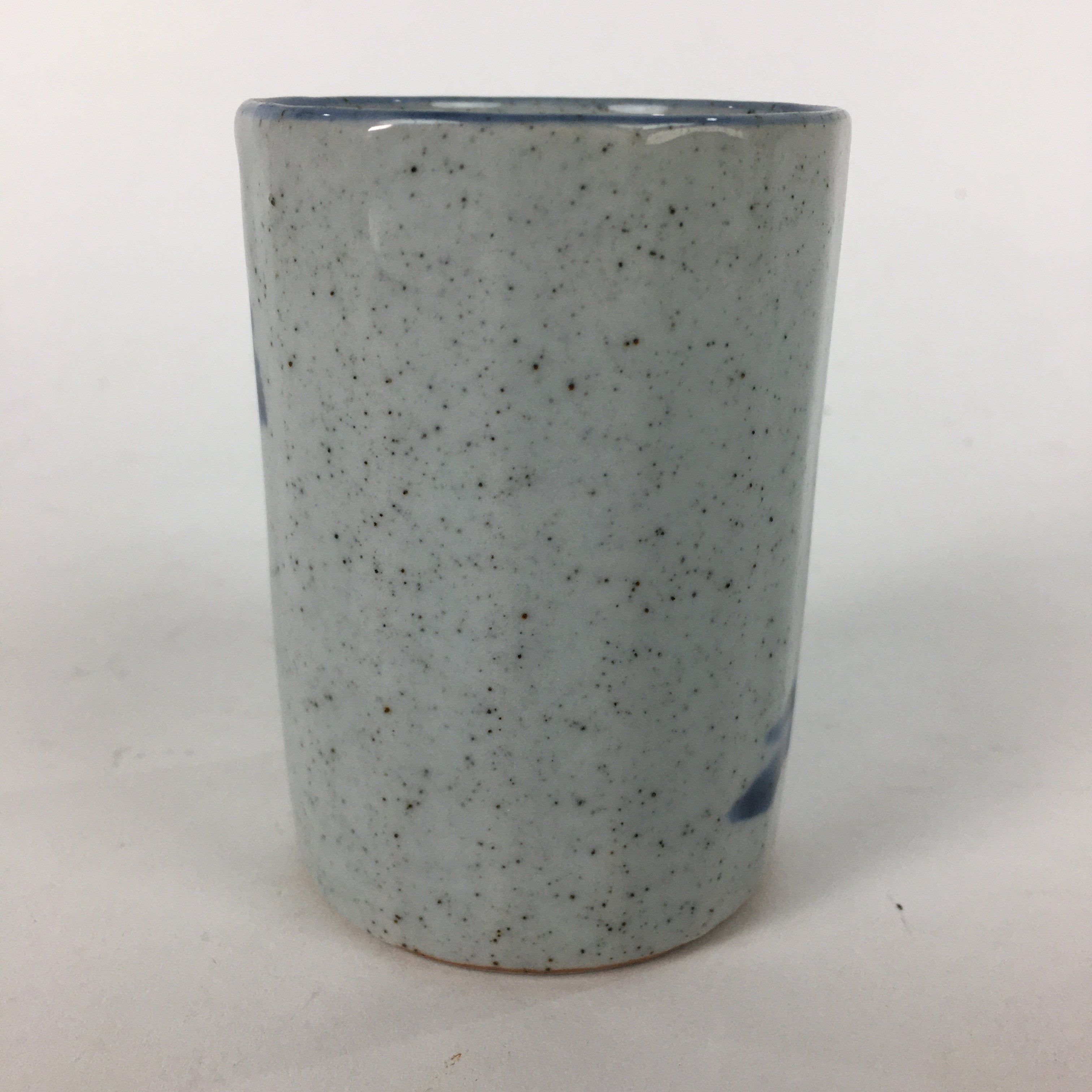 Japanese Ceramic Teacup Yunomi Vtg Gray Chinese Style Blue Design Sencha TC235