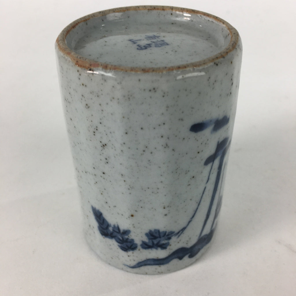 Japanese Ceramic Teacup Yunomi Vtg Gray Chinese Style Blue Design Sencha TC235