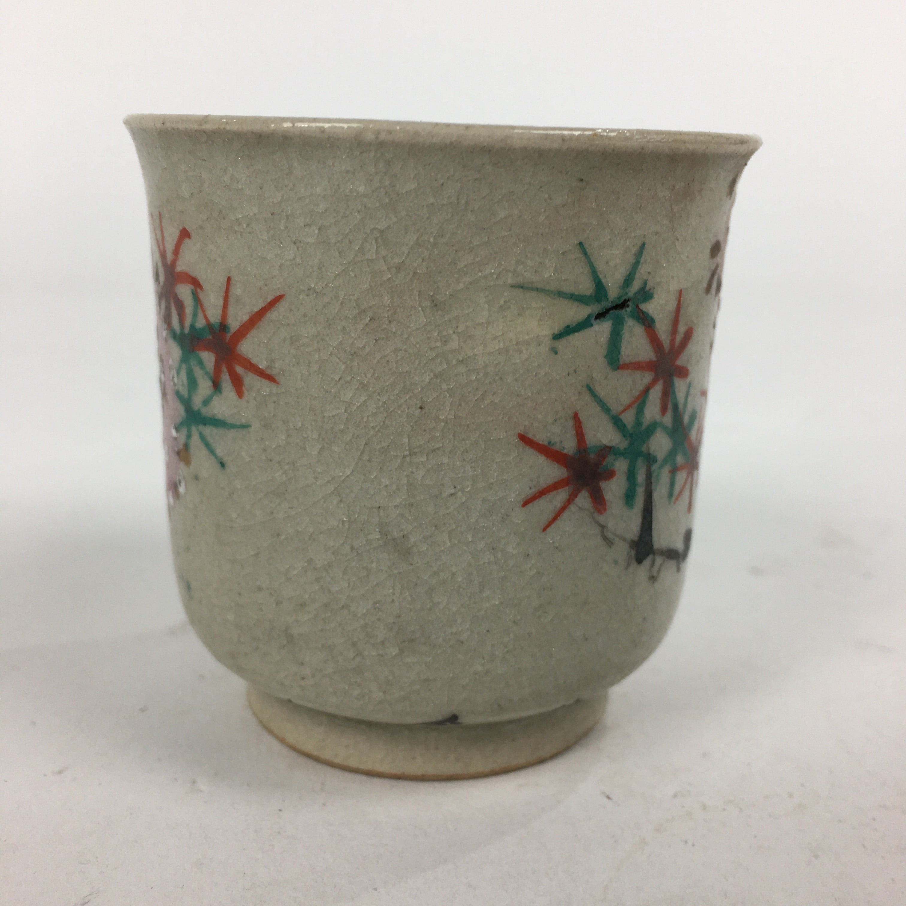Japanese Ceramic Teacup Yunomi Vtg Hand Drawn Cherry Blossom Tree Sencha TC286