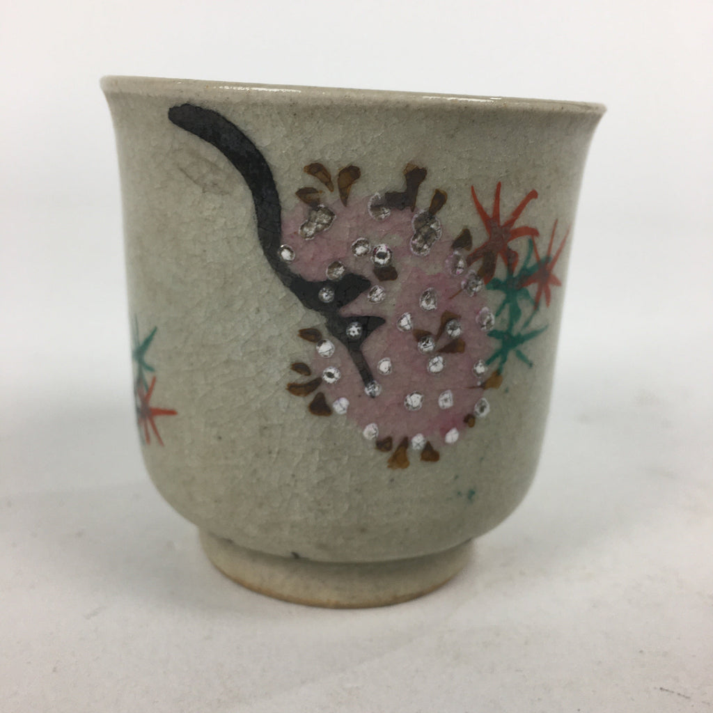 Japanese Ceramic Teacup Yunomi Vtg Hand Drawn Cherry Blossom Tree Sencha TC286
