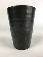 Japanese Ceramic Teacup Yunomi Vtg Pottery Black Yakimono Sencha PP925