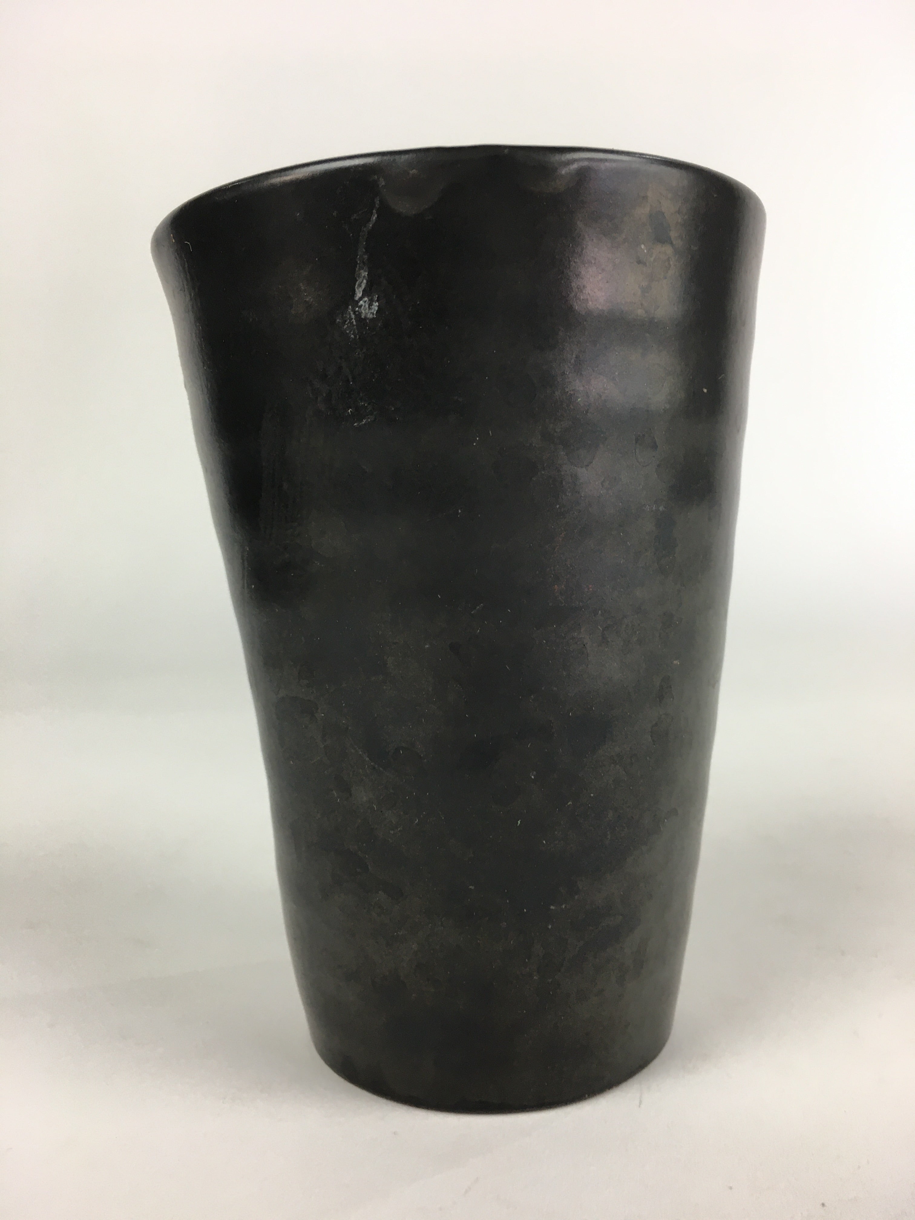 Japanese Ceramic Teacup Yunomi Vtg Pottery Black Yakimono Sencha PP925