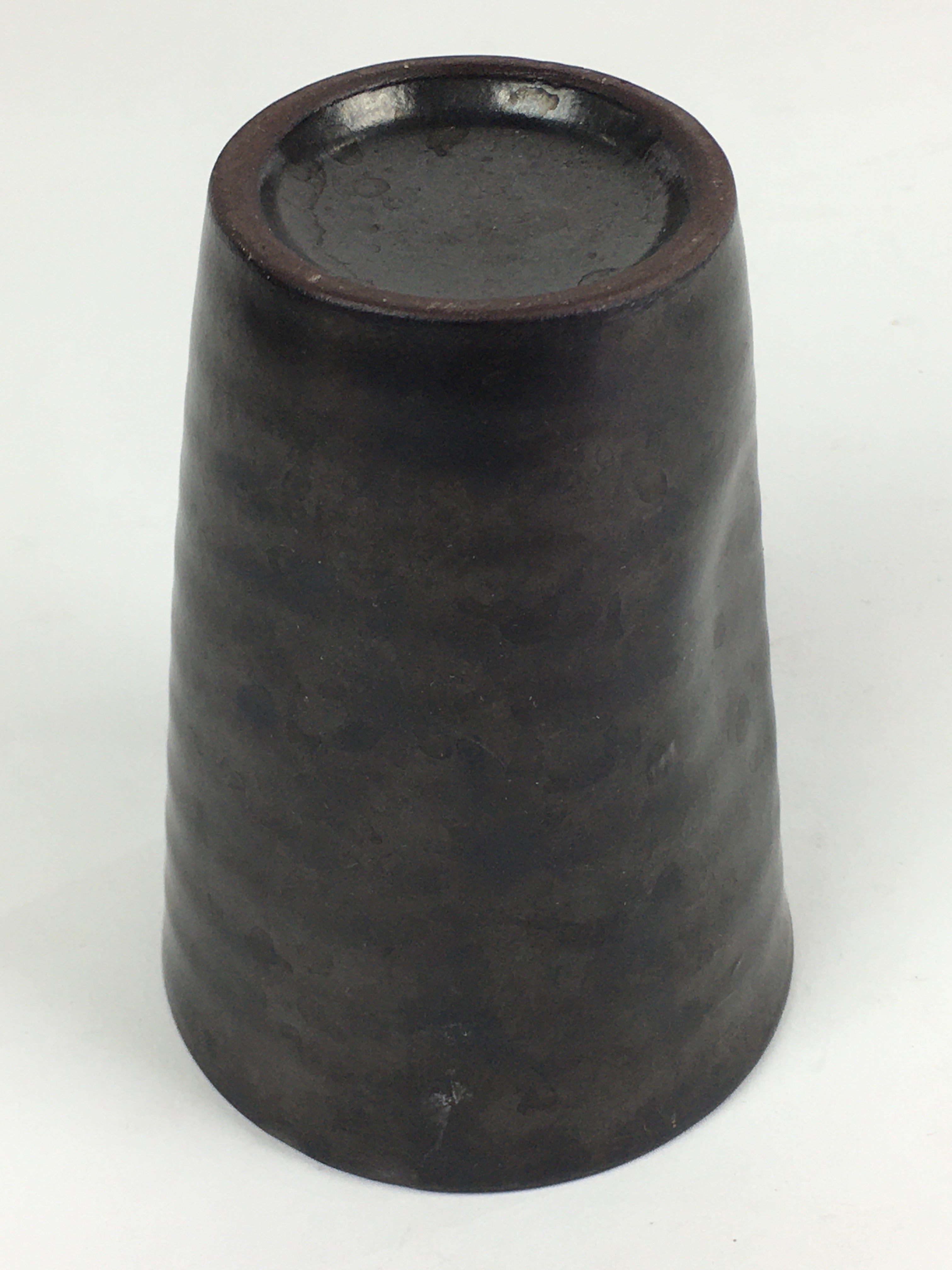 Japanese Ceramic Teacup Yunomi Vtg Pottery Black Yakimono Sencha PP925