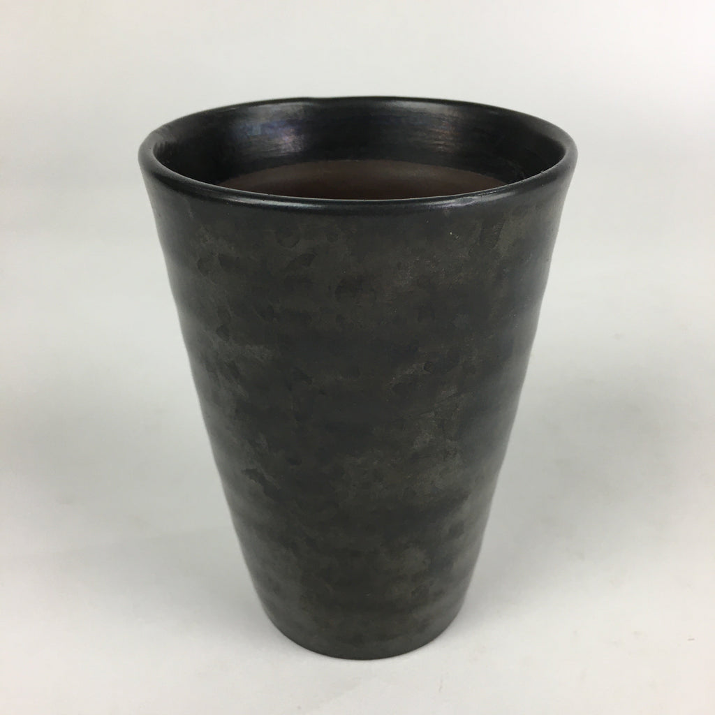 Japanese Ceramic Teacup Yunomi Vtg Pottery Black Yakimono Sencha PP925