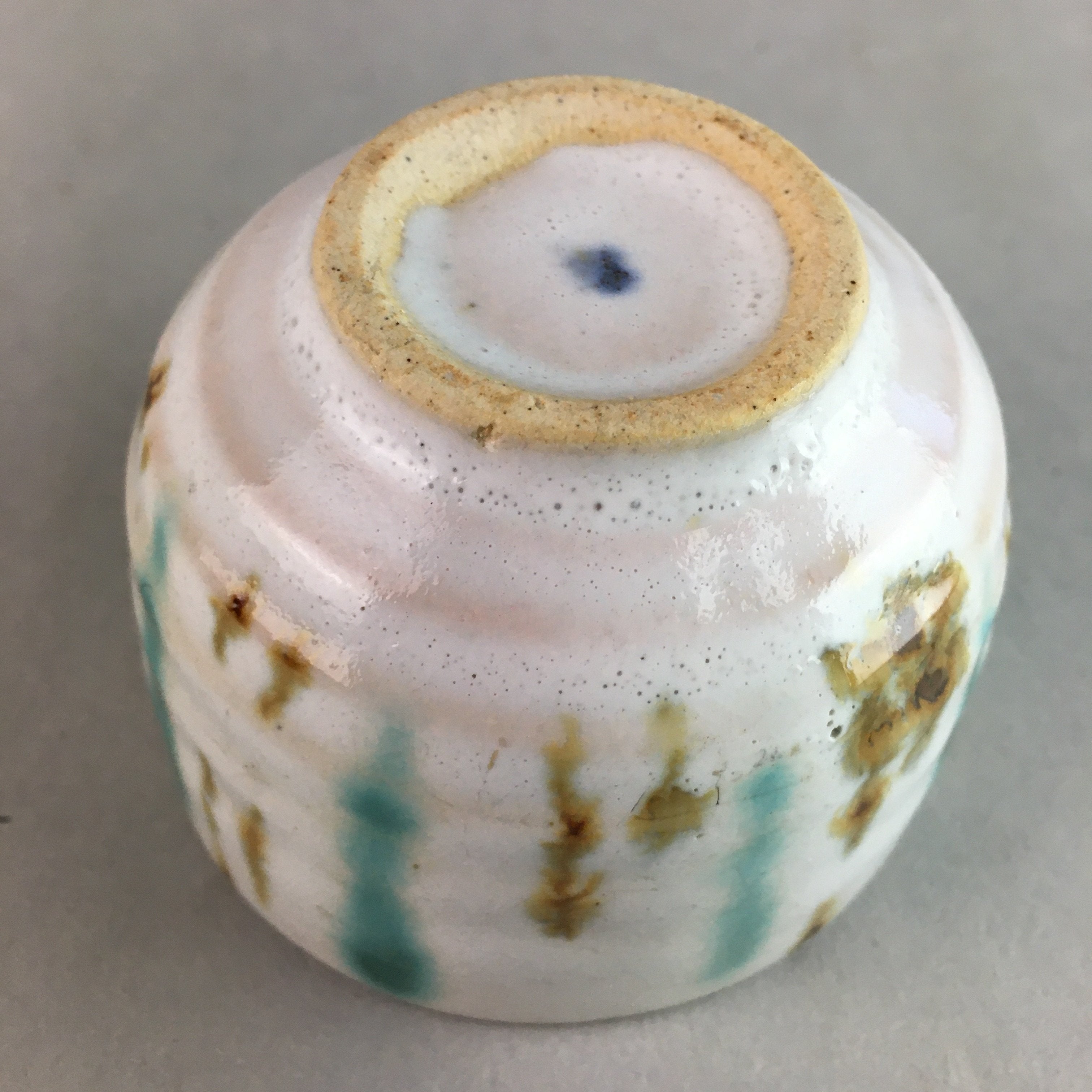 Japanese Ceramic Teacup Yunomi Vtg Pottery Green Brown White Sencha TC111