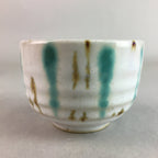 Japanese Ceramic Teacup Yunomi Vtg Pottery Green Brown White Sencha TC111