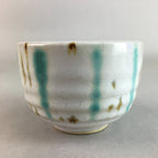Japanese Ceramic Teacup Yunomi Vtg Pottery Green Brown White Sencha TC111