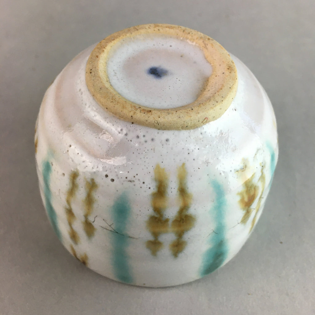 Japanese Ceramic Teacup Yunomi Vtg Pottery Green Brown White Sencha TC111
