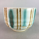 Japanese Ceramic Teacup Yunomi Vtg Pottery Green Brown White Sencha TC112