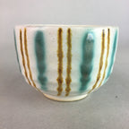 Japanese Ceramic Teacup Yunomi Vtg Pottery Green Brown White Sencha TC112