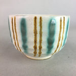 Japanese Ceramic Teacup Yunomi Vtg Pottery Green Brown White Sencha TC112