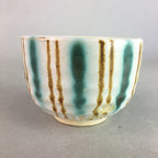 Japanese Ceramic Teacup Yunomi Vtg Pottery Green Brown White Sencha TC112