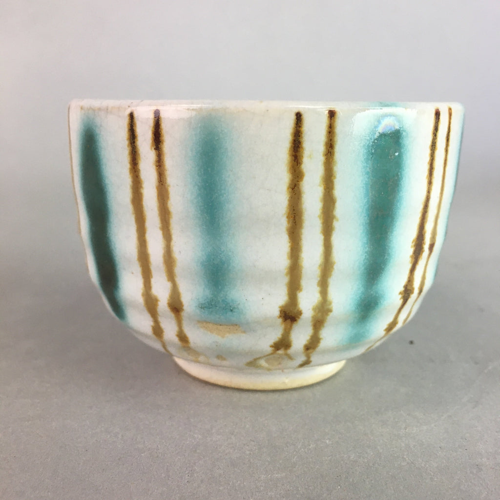 Japanese Ceramic Teacup Yunomi Vtg Pottery Green Brown White Sencha TC112