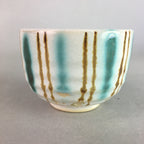 Japanese Ceramic Teacup Yunomi Vtg Pottery Green Brown White Sencha TC112