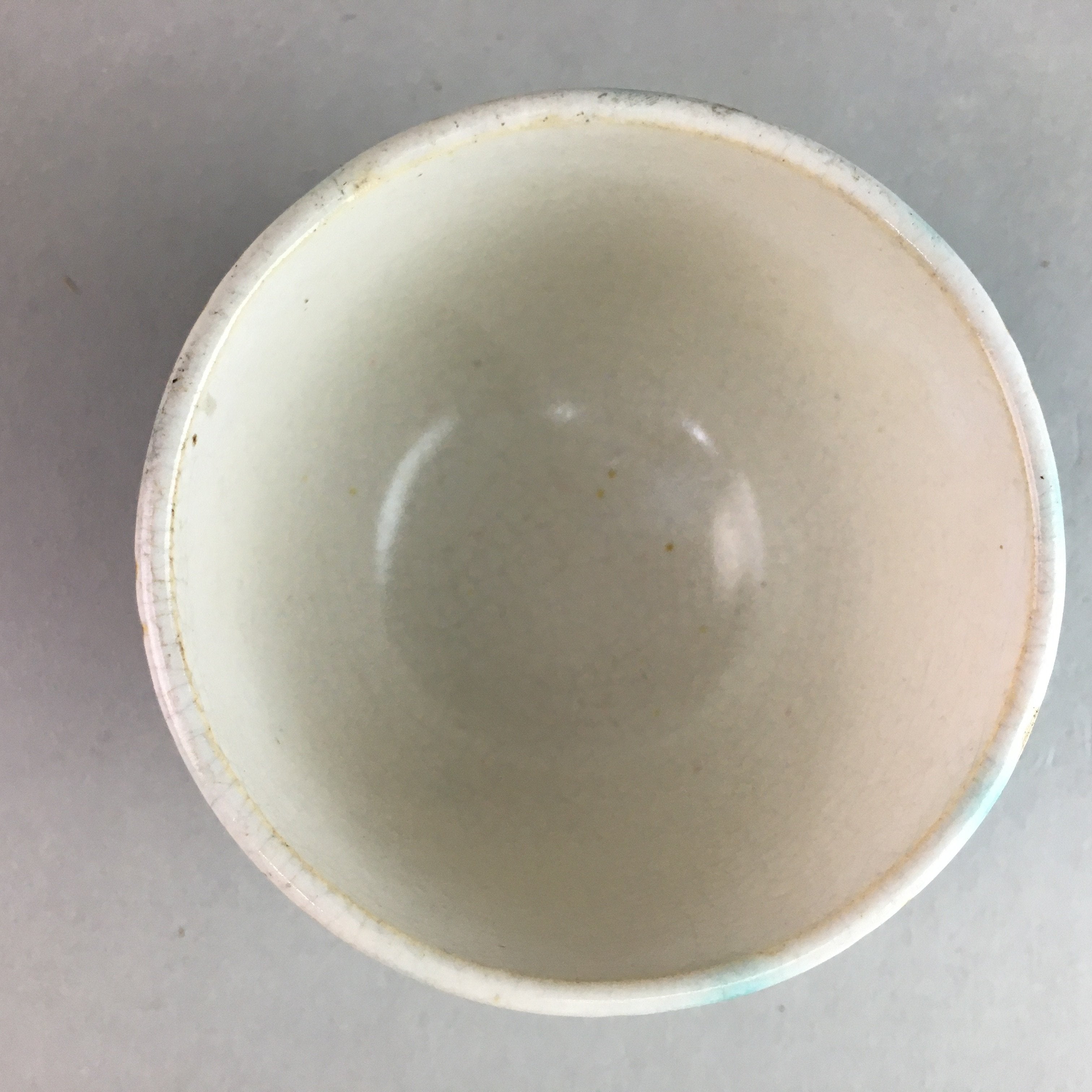 Japanese Ceramic Teacup Yunomi Vtg Pottery Green Brown White Sencha TC112
