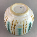 Japanese Ceramic Teacup Yunomi Vtg Pottery Green Brown White Sencha TC112