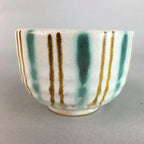 Japanese Ceramic Teacup Yunomi Vtg Pottery Green Brown White Sencha TC113