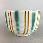 Japanese Ceramic Teacup Yunomi Vtg Pottery Green Brown White Sencha TC113