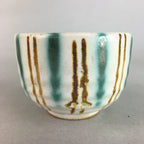 Japanese Ceramic Teacup Yunomi Vtg Pottery Green Brown White Sencha TC113