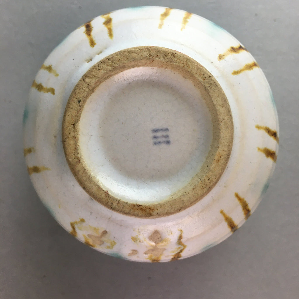 Japanese Ceramic Teacup Yunomi Vtg Pottery Green Brown White Sencha TC113