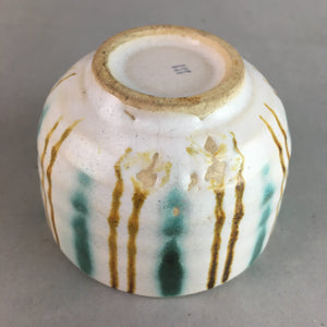 Japanese Ceramic Teacup Yunomi Vtg Pottery Green Brown White Sencha TC113
