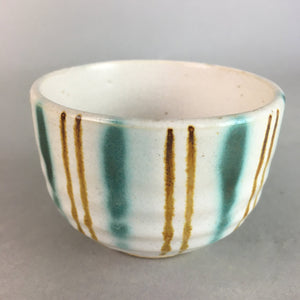 Japanese Ceramic Teacup Yunomi Vtg Pottery Green Brown White Sencha TC113