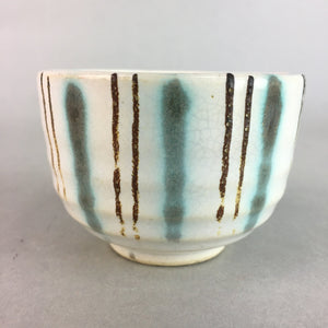 Japanese Ceramic Teacup Yunomi Vtg Pottery Green Brown White Sencha TC114