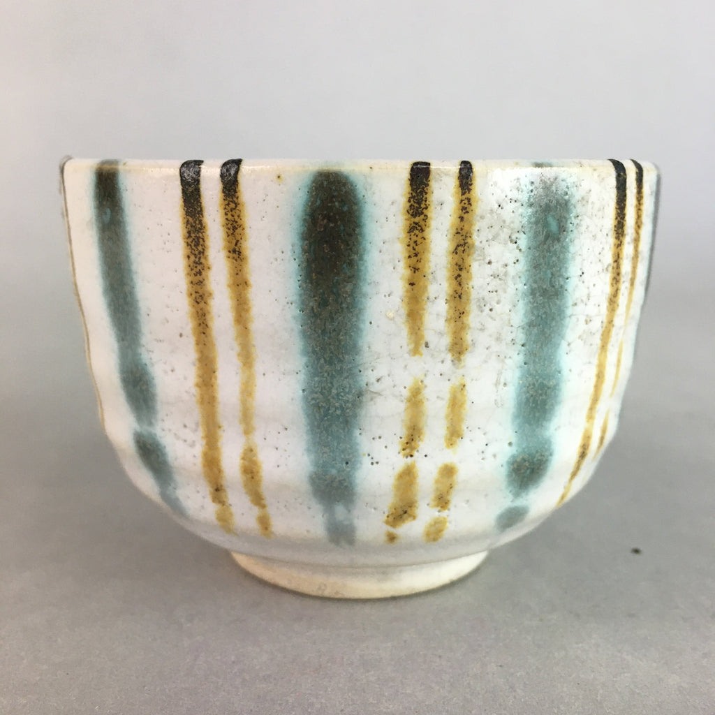 Japanese Ceramic Teacup Yunomi Vtg Pottery Green Brown White Sencha TC114