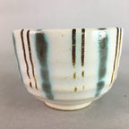 Japanese Ceramic Teacup Yunomi Vtg Pottery Green Brown White Sencha TC114