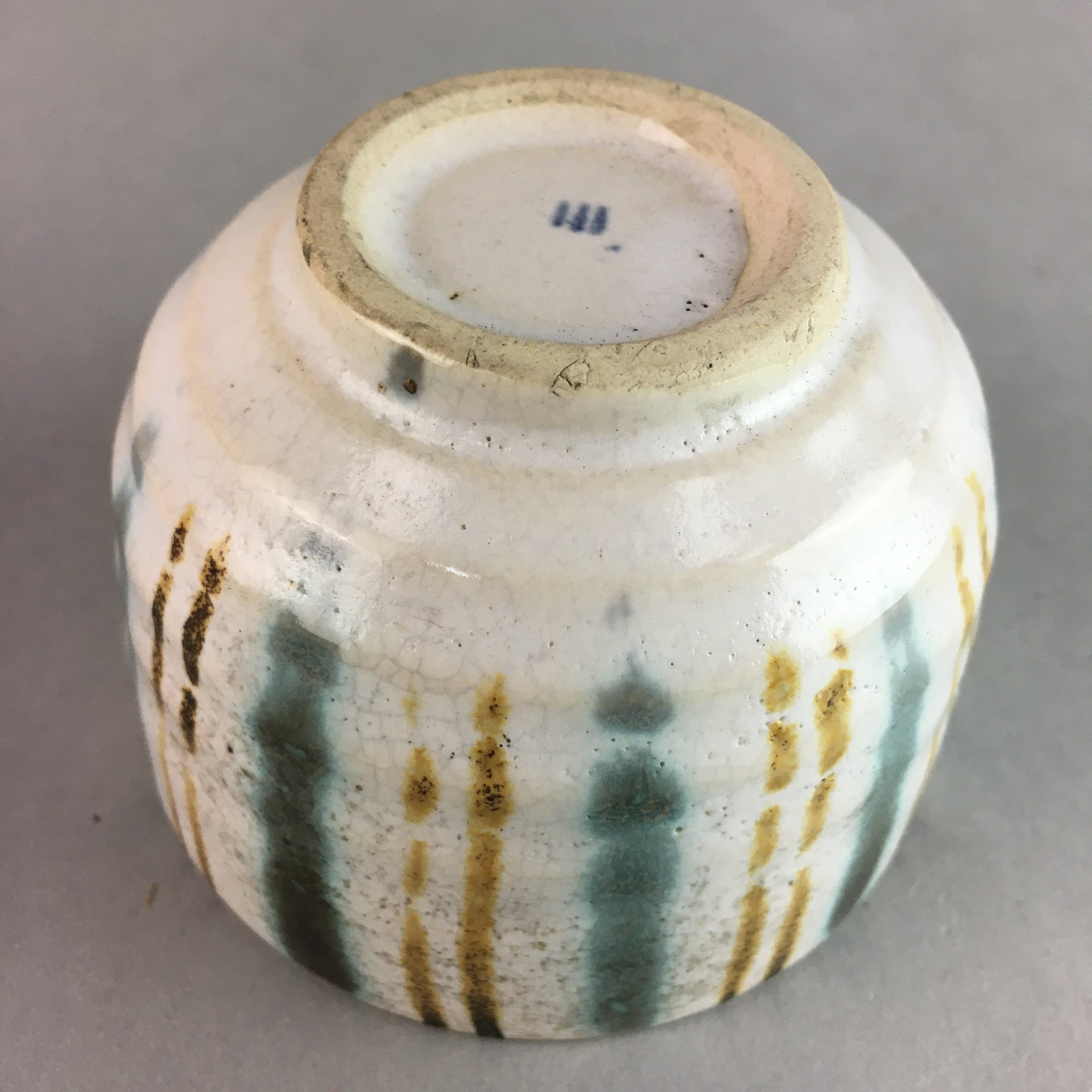 Japanese Ceramic Teacup Yunomi Vtg Pottery Green Brown White Sencha TC114