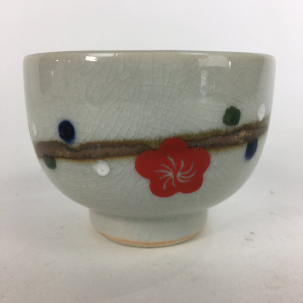 Japanese Ceramic Teacup Yunomi Vtg Red Plum Blossoms White Sencha TC219